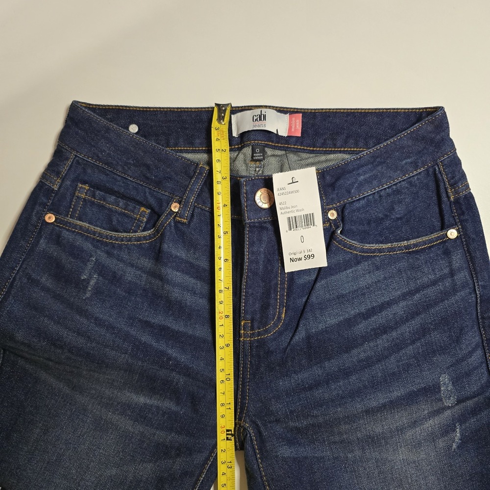 Cabi Malibu Jean Women's 0 Dark Authentic Wash Straight Leg Long Inseam‎ NWT - Picture 6 of 16